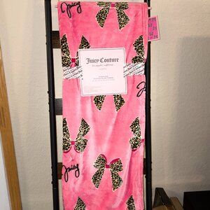 Juicy Couture Pink Leopard Bow  Plush Throw 60x70 Blanket Oversized NWT
